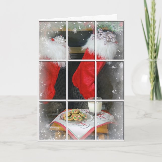 Tarjeta Navidades abastecedores y galletas por chimenea (Anverso)