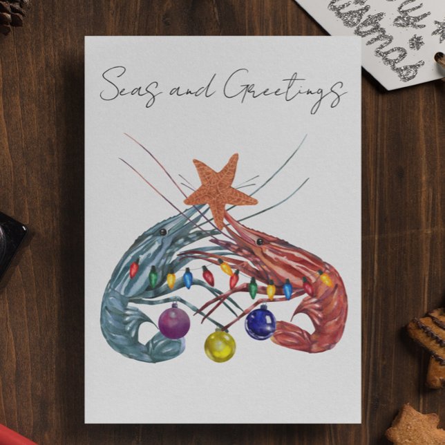 Tarjeta Navidades Acuarela Camarón Crustáceo (Subido por el creador)