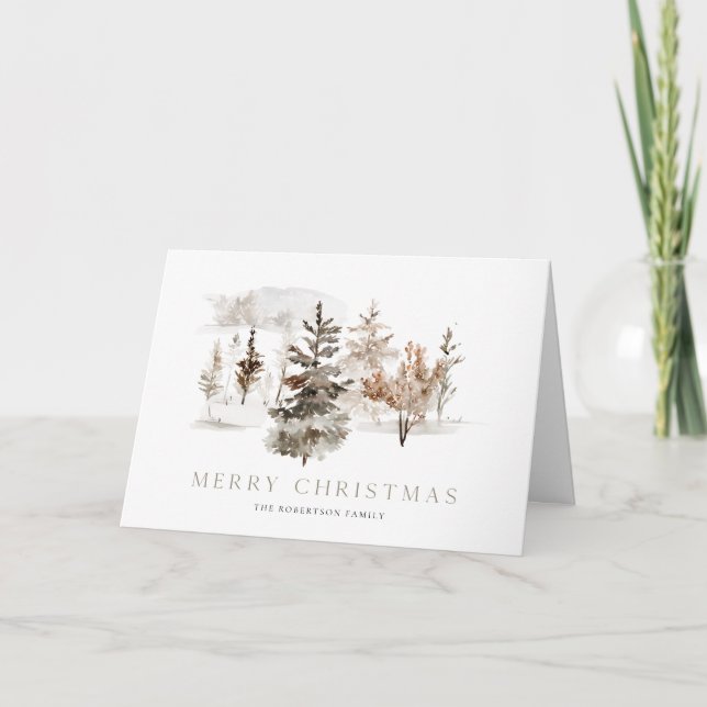 Tarjeta Navidades acuarela con paisaje invernal (Anverso)