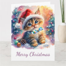 Navidades acuarela de gatitos preciosos con barba