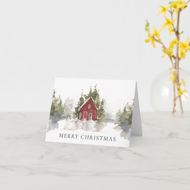 Tarjeta Navidades acuarela Nevado Hogar De Pino Pino Dobla (flor amarilla)
