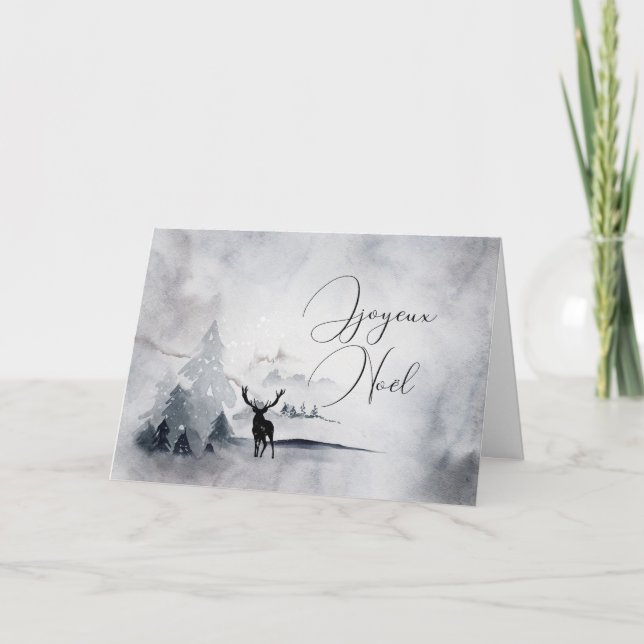 Tarjeta Navidades acuarelas de renos con grandes antígenos (Anverso)