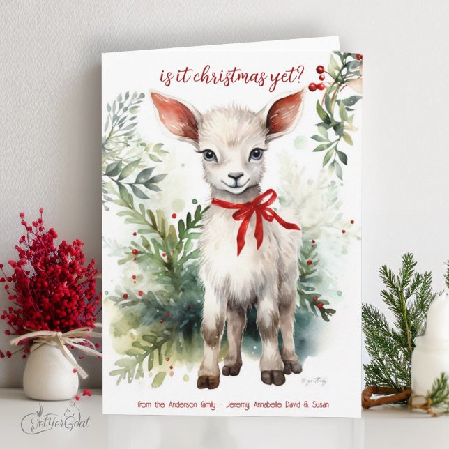 Tarjeta Navidades acuarelas se dan a luz porque son Navida (goat lover's Christmas Cards - baby goats in watercolor - 3rd in a series of 8  #zazzlemade)
