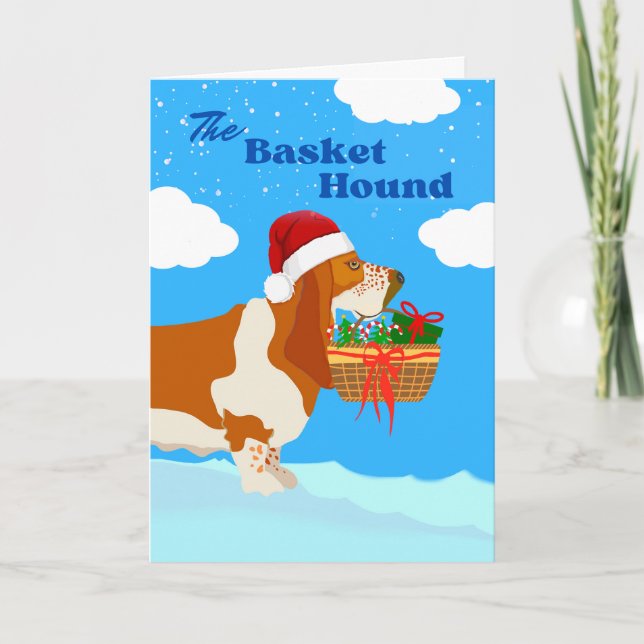 Tarjeta Navidades Adorable Basket Basset Hound con Cesta (Anverso)
