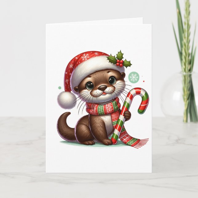 Tarjeta Navidades Adorable Cute Otter (Anverso)