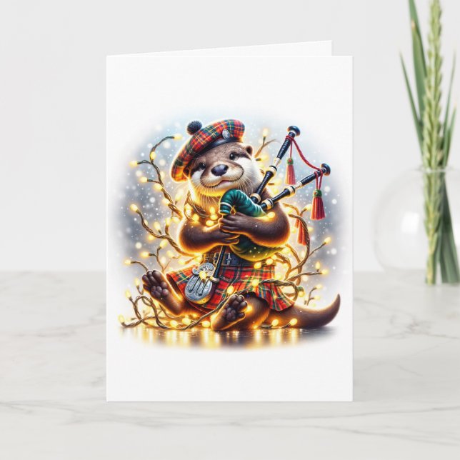 Tarjeta Navidades Adorable Cute Scottish Otter (Anverso)