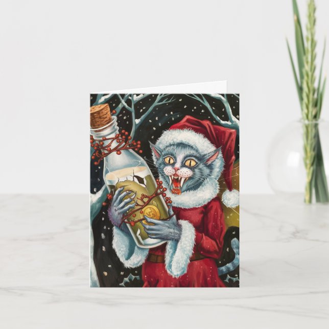 Tarjeta Navidades Adorables Vampiro Gato Gris Fairy (Anverso)