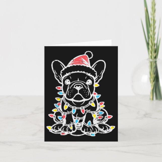 Tarjeta Navidades adoran perro Bulldog francés navidad fra (Anverso)