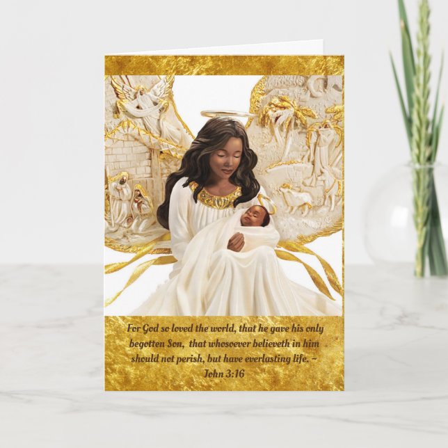 Tarjeta Navidades afroamericanos de Ángel y Sagrado Niño (Anverso)