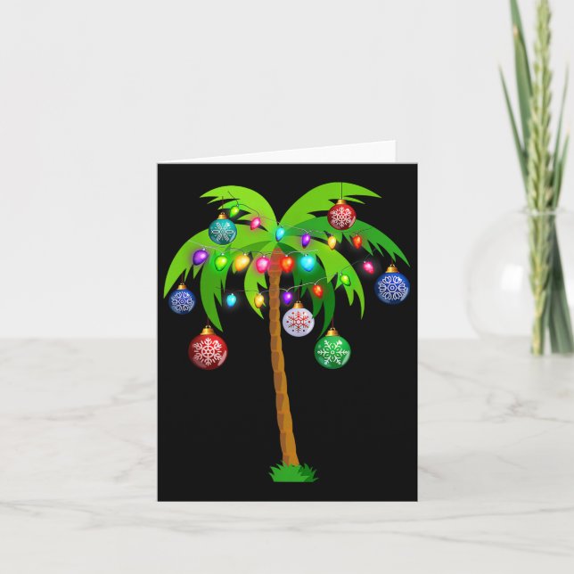 Tarjeta Navidades alumbran palmeras divertidas Hawaii Beac (Anverso)