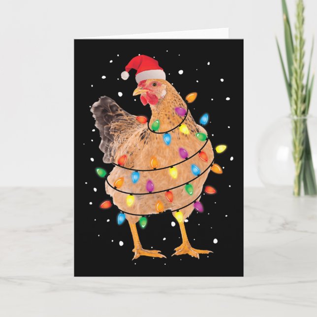 Tarjeta Navidades alumbran pollo Santa Fun Navidad Chick d (Anverso)