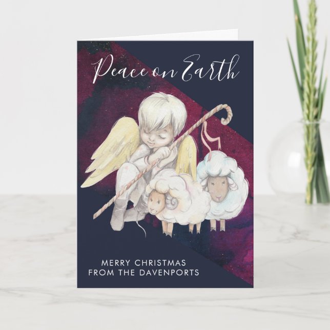 Tarjeta Navidades Angel Shepherd con festividad de los lam (Anverso)