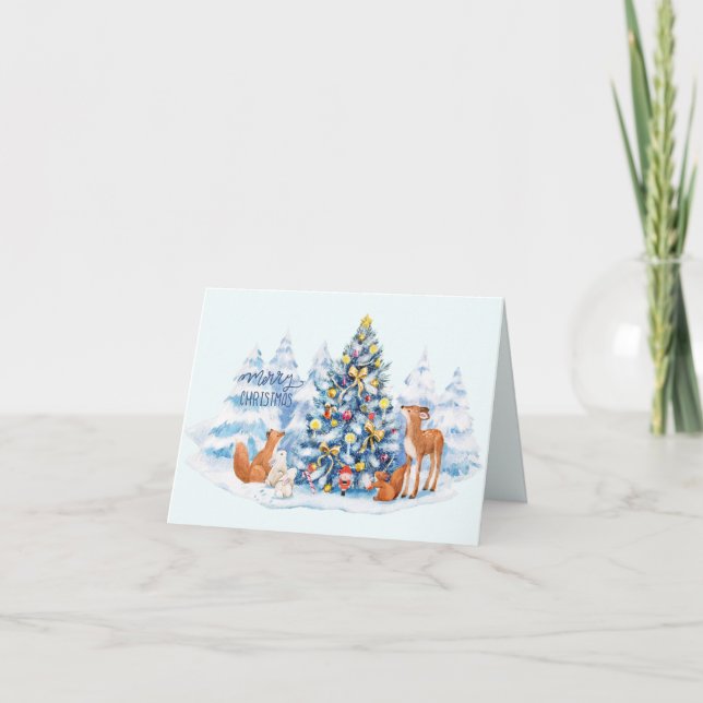 Tarjeta Navidades Animales forestales y de bosques (Anverso)