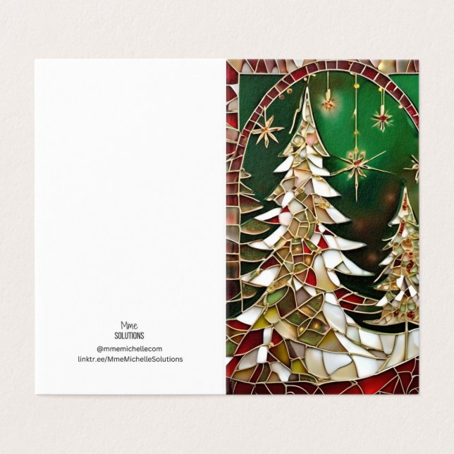 Tarjeta Navidades Árbol tema Nieve mosaico vidrio roto (Exterior desplegado)