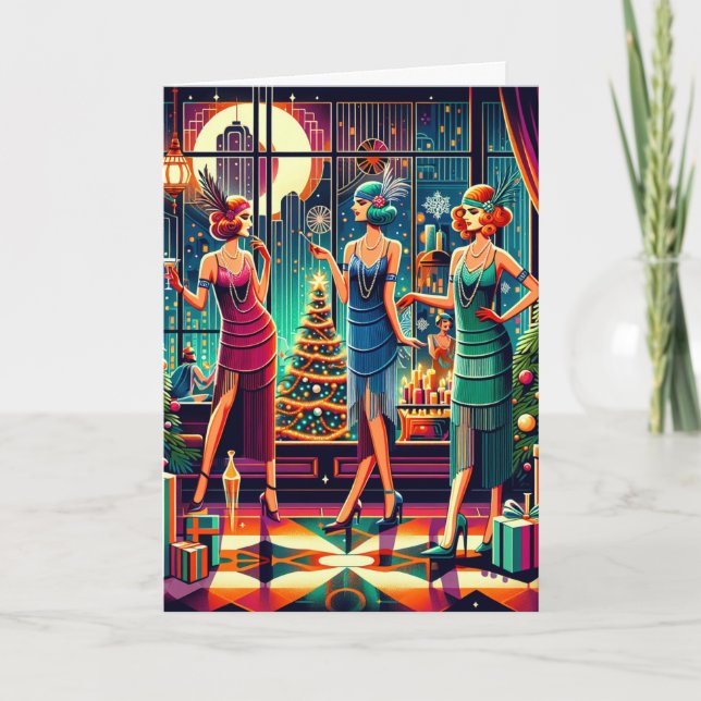 Tarjeta Navidades Art Deco Flappers (Anverso)