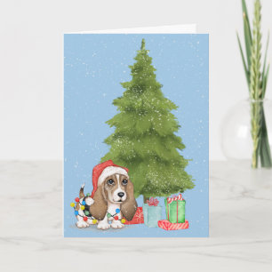 Tarjeta Navidades atormentan a perro en los copos de nieve