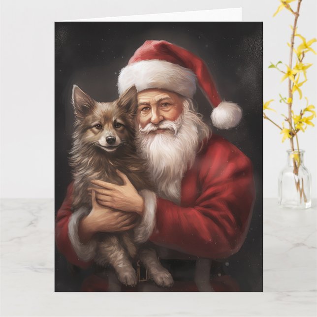 Tarjeta Navidades australianos de Kelpie con Santa Claus (flor amarilla)