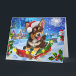 Tarjeta Navidades australianos de la nieve en Kelpie<br><div class="desc">Perro en Sleigh cabalgando por la nieve,  Navidades regalan idea para los amantes del perro.</div>