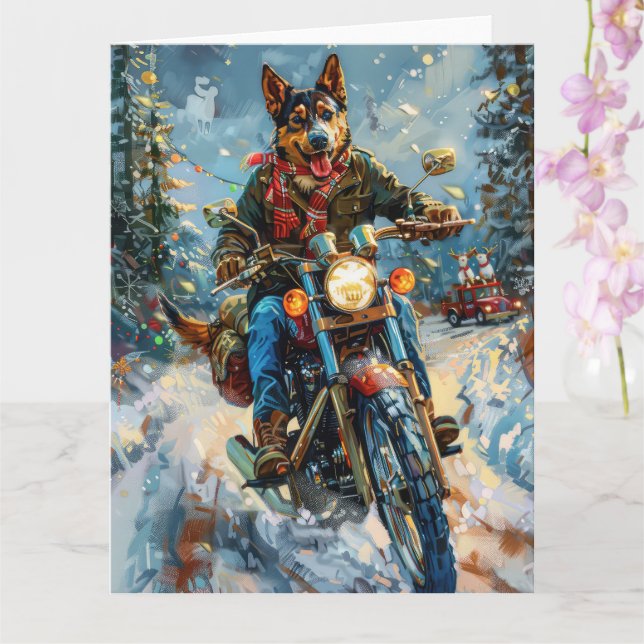Tarjeta Navidades australianos de motocicletas Kelpie Dog  (Orquídea)