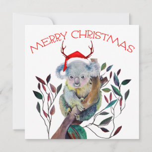 Tarjeta Navidades australianos Koala Santa Hat Red Green