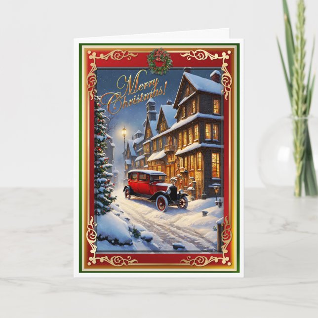 Tarjeta Navidades Automóvil antiguo (Anverso)