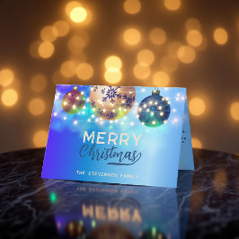 Tarjeta Navidades azules Baubles Twinkling String Lights