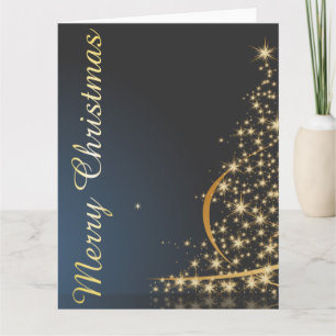 Tarjeta Navidades azules Tema con árbol de Navidad dorado