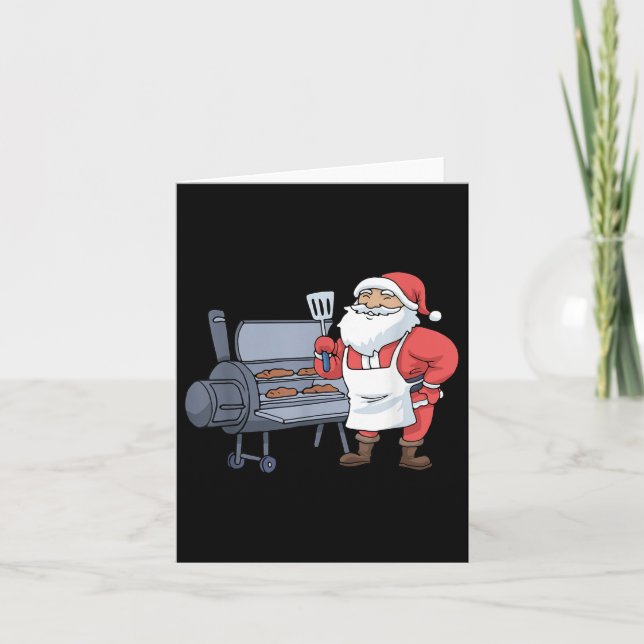 Tarjeta Navidades Barbacoa Santa Claus Grill Smoker Steak (Anverso)