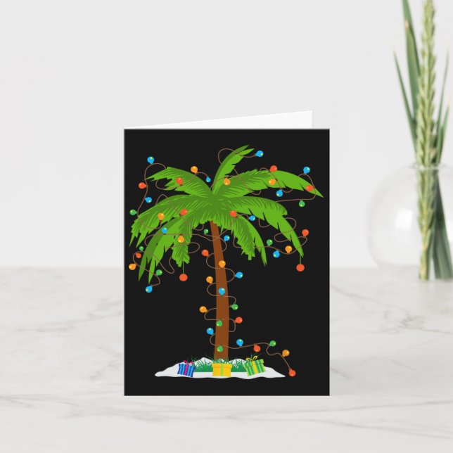 Tarjeta Navidades Beach Palm Tree Con Xmas Luces Tropica (Anverso)