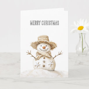 Tarjeta Navidades Beach Starfish Snowman