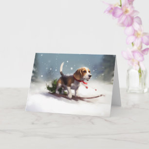 Tarjeta Navidades Beagle en invierno