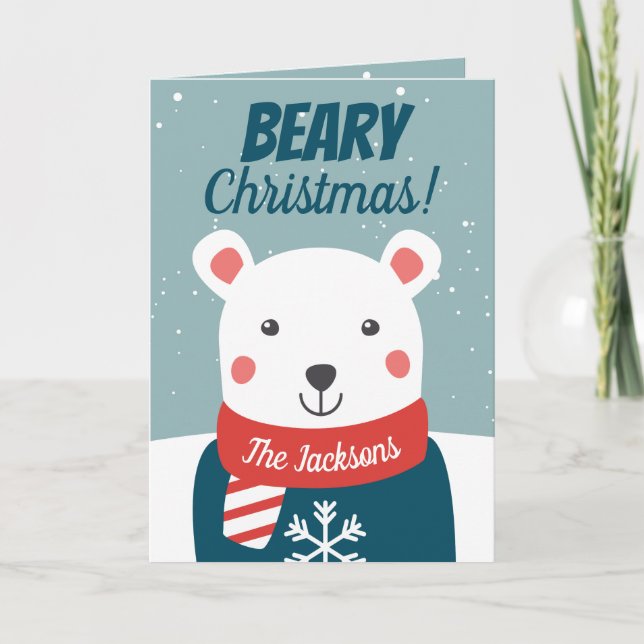 Tarjeta Navidades beatos con oso polar personalizado (Anverso)