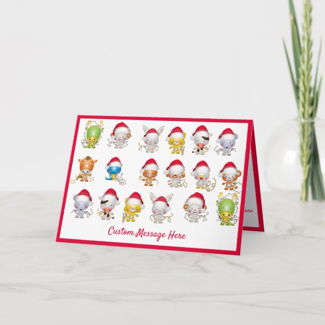 Tarjeta Navidades Bebés Animales Saludos de Navidad de San (Anverso)