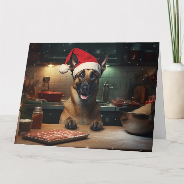 Tarjeta Navidades belgas de Malinois en vacaciones festiva (Anverso)