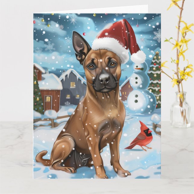 Tarjeta Navidades belgas malinoi Dog Winter Wonderland (flor amarilla)