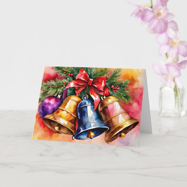 Tarjeta Navidades Bells, 3, arte acuarela (Orquídea)