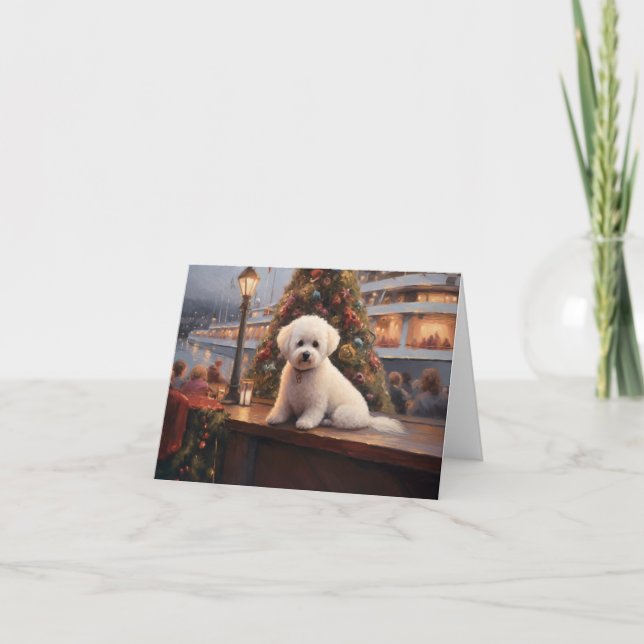 Tarjeta Navidades Bichon Frise crucero: feroz feriado (Anverso)
