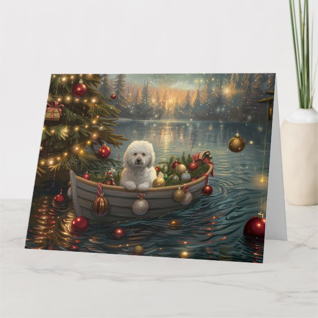 Tarjeta Navidades Bichon Frise Voyage festivo (Anverso)