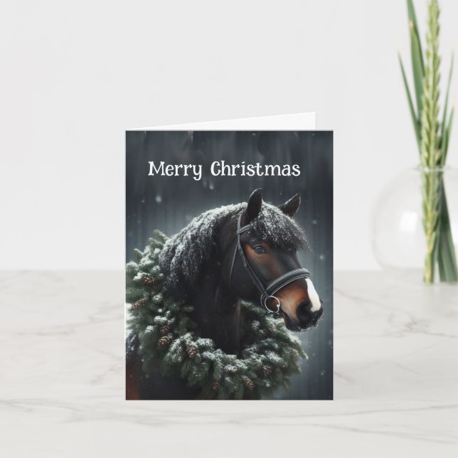 Tarjeta Navidades Black Horse Wreath (Anverso)