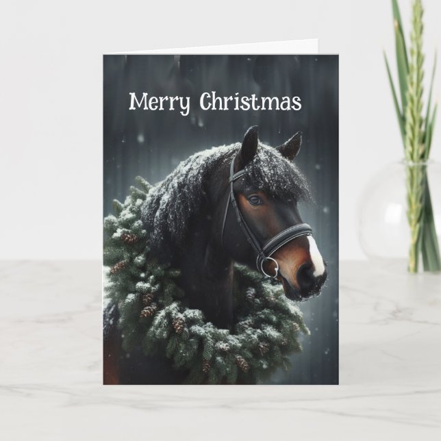Tarjeta Navidades Black Horse Wreath (Anverso)