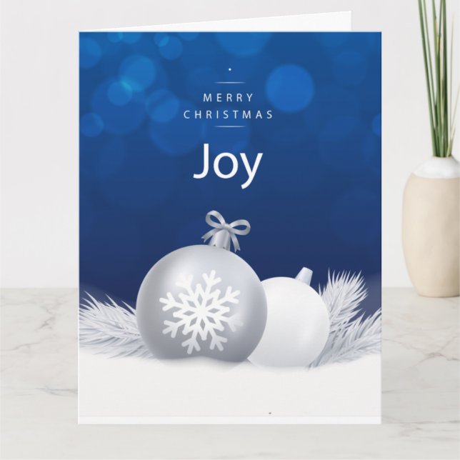 Tarjeta Navidades blancos azules nevan árbol de mensajes D (Anverso)
