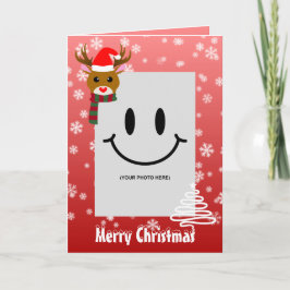 Tarjeta Navidades blancos foto de reno rojo Rudolph