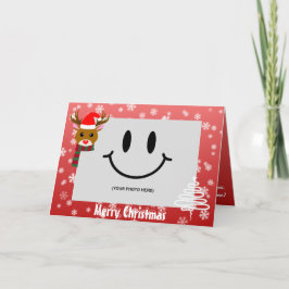 Tarjeta Navidades blancos foto de reno rojo Rudolph