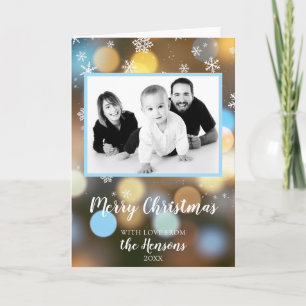 Tarjeta Navidades Bokeh ilumina foto familiar personalizad