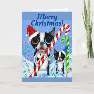 Tarjeta Navidades Boston Terrier Perros Candy Cane Santa H