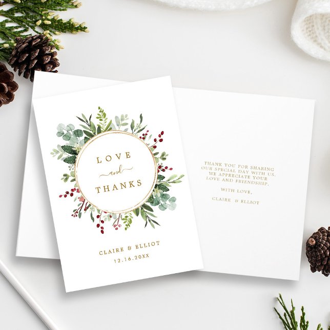 Tarjeta Navidades botánicos Boda de oro gracias doblado (Front & Inside)