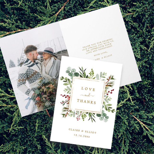 Tarjeta Navidades botánicos Boda de oro gracias foto (Front & Inside)
