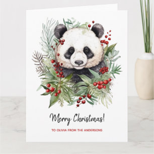 Tarjeta Navidades botánicos de Cute Panda Bear Rustic