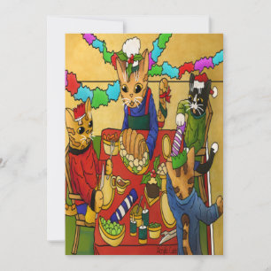 Tarjeta Navidades británicos cenan gatos