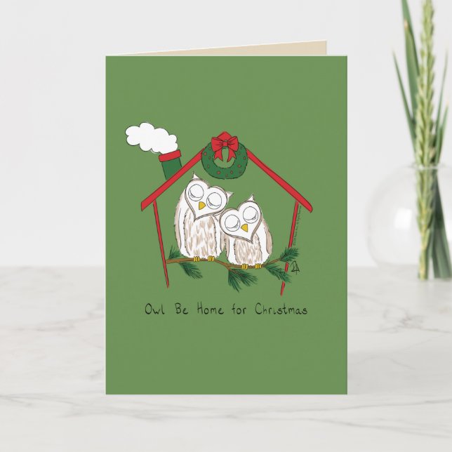 Tarjeta Navidades búhos adoran divertida festividad (Anverso)